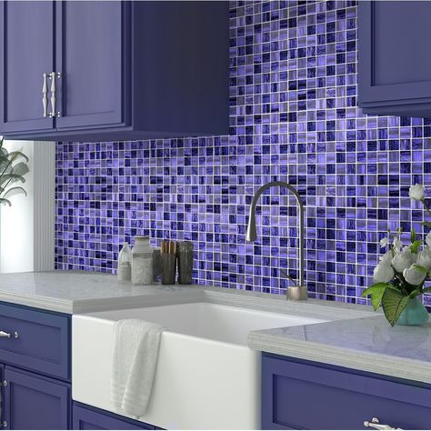 Glass Tile Crafts, Purple Tile, Square Mosaic Tile, Mosaic Tile Sheets, Kitchens Ideas, 2024 Kitchen, Modular Kitchens, Square Tiles, Purple Foil