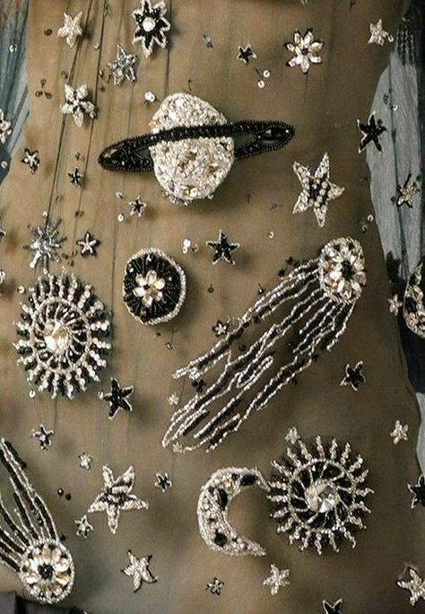 Cosmos Galaxy, Embroidery Fashion Detail, Galaxy Fashion, 자수 디자인, Embroidery Fashion, 가을 패션, Embroidery Inspiration, Embroidery Dress, Fashion Details