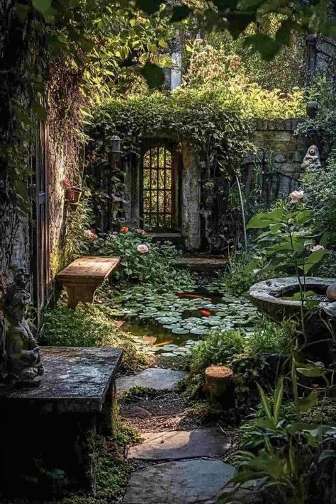 Garden Nooks Secret, The Secret Garden Aesthetic, Diy Secret Garden, Secret Garden Patio, Aesthetic Gardens, Secret Garden Aesthetic, Secluded House, Secret Garden Art, Interior Gardens