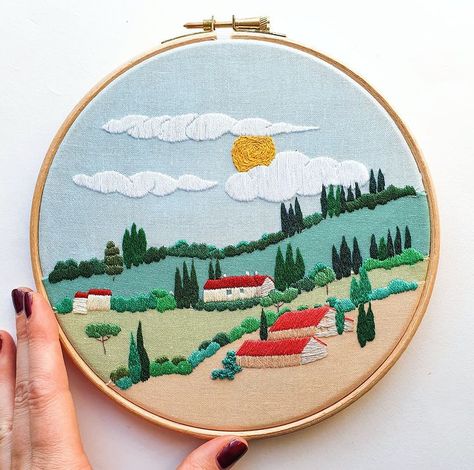 Embroidered Hoop, Italian Landscape, Mantle Piece, Dmc Embroidery Floss, Embroidery Craft, Hand Art, Hand Embroidery Patterns, Embroidery Inspiration, Embroidery Tutorials