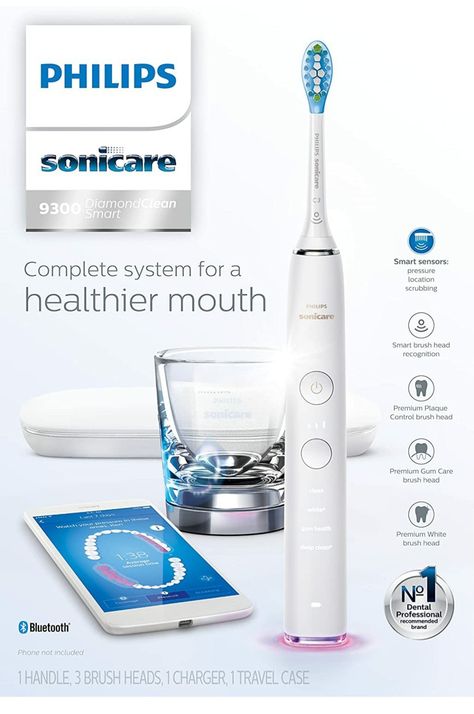 Philips Sonicare DiamondClean Smart 9300 Rechargeable Electric Power Toothbrush, White, HX9903/01 Smart Professional, Philips Sonicare Toothbrush, Sonicare Toothbrush, Power Toothbrush, Modern Packaging, Philips Sonicare, How To Prevent Cavities, Gum Care, Manual Toothbrush