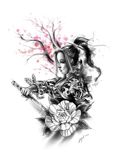 Female Samurai Tattoo, Japanese Geisha Tattoo, Japanese Warrior Tattoo, Female Warrior Tattoo, Geisha Tattoo Design, Samurai Tattoo Design, Armor Tattoo, Geisha Tattoo, Dragon Tattoo For Women