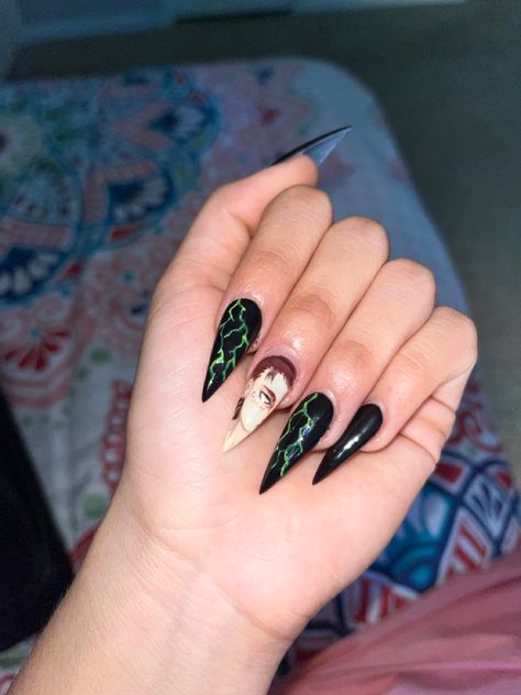 Levi Ackerman Nails, Satosugu Nails, Bleach Nails Anime, Satosugu Nail Art, Attack On Titan Nails, Aot Anime Acrylic Nails, Aot Anime, Cool Nail Designs, Best Acrylic Nails