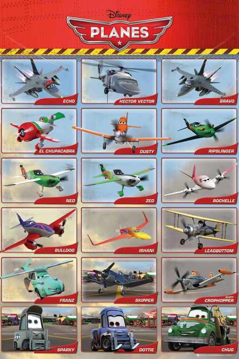 Disney's PLANES Characters Planes Cartoon Disney, Disney Planes Characters, Planes Pixar, Planes Disney, Planes Characters, Disney Cars Characters, Planes Movie, Pixar Poster, Cartoon Plane