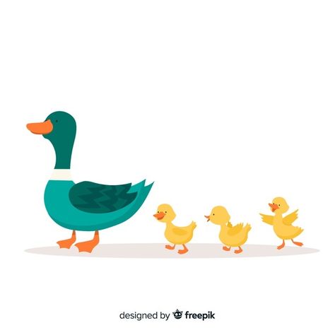 Ducklings Drawing, Duck With Ducklings, Oak Tree Tattoo, Duck Illustration, Duck And Ducklings, Duck Drawing, Kids Canvas Art, About Mother, Flat Art