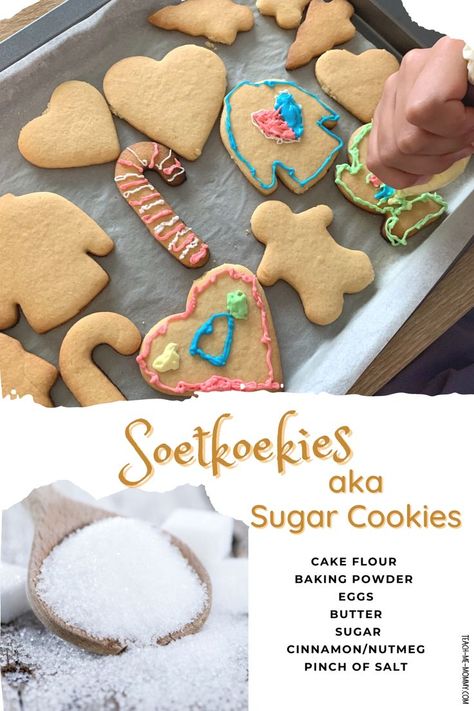 soetkoekies recipe sugar cookies South African Recipe, African Recipe, Custard Cookies, Easy To Bake, Milk Tart, Sugar Cookie Cakes, Easter Egg Cookies, Powdered Eggs, Chocolate Sugar Cookies