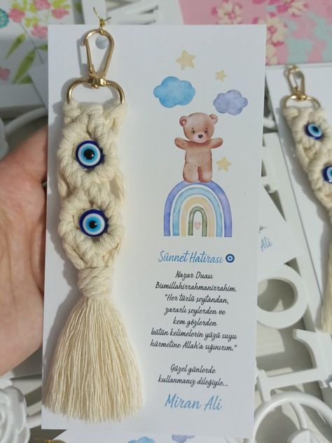 Makramee Keychain, Keychain Favors, Protection Keychain, Baby Party Favors, First Birthday Party Favor, 1st Birthday Favors, Teddy Bear Ornament, Baby Boy Shower Favors, Boho Keychain