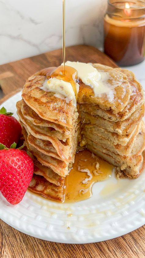 Vegan Protein Pancakes, Vegan Banana, Protein Pancakes, Pancake Batter, Vanilla Protein Powder, Vegan Condiments, Vegan Protein, Vegan Butter, Delicious Vegan Recipes