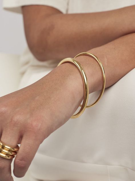 Gold Plain Bangle Set - Tilly Sveaas Jewellery Formal Jewellery Gold, Gold Trendy Jewellery, Gold Bangles Aesthetic, Plain Bangles Gold, Trendy Gold Bangles, Home Made Jewelry Ideas, Gold Bangle Design, Plain Gold Bracelet, Bangles Aesthetic