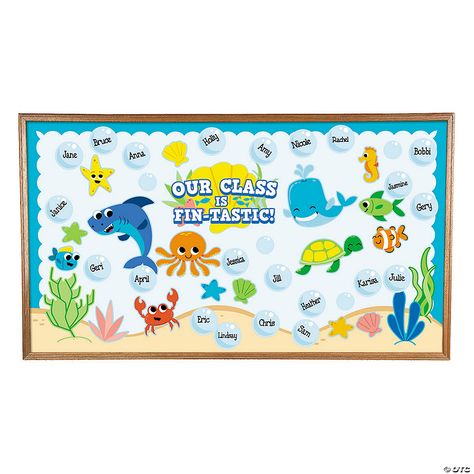 Under The Sea Bulletin Board, Fish Bulletin Boards, Sea Bulletin Board, Toddler Bulletin Boards, Ocean Classroom, Summer Bulletin Boards, Ocean Theme Classroom, Infant Classroom, Animal Cutouts