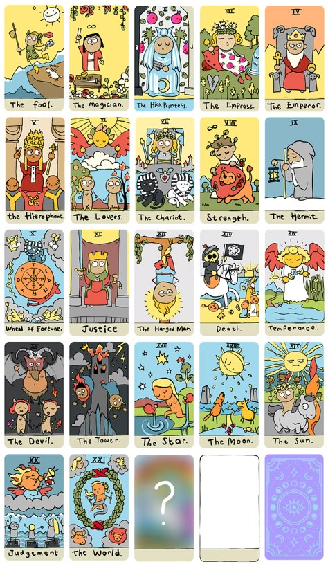 Really Badly Drawn Tarot by Kim — Kickstarter Free Tarot Cards Printable, Tarot Inspiration, Tarot Cards Art Illustration, Funny Tarot, Happy Squirrel, Free Tarot Cards, Tarot Journal, Hand Drawn Cards, Tarot Tips