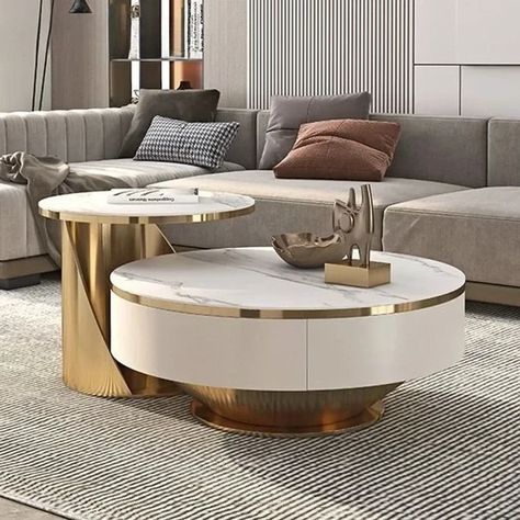 2pcs Modern Gold White Round Marble Slab Coffee Table Set Wooden Furniture Luxury Center Table For The Living Room - AliExpress 1503 Luxury Center Table, Marble Coffee Table Set, Adjustable Side Table, Centre Table Design, Centre Table Living Room, Center Table Living Room, Marble Round Coffee Table, Marble Top Coffee Table, Coffee Table Set