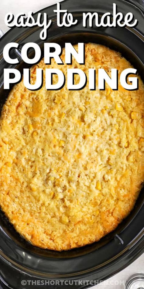 Baked Corn Casserole Jiffy Crockpot, Corn Pudding Slow Cooker, Corn Pudding In A Crock Pot, Corn Casserole Jiffy Easy Crockpot, Crockpot Recipes Side Dishes Parties, Crockpot Cornbread Pudding, Slow Cooker Cornbread Casserole, Corn Sufle Recipe Crockpot, Thanksgiving Corn Crockpot Recipes