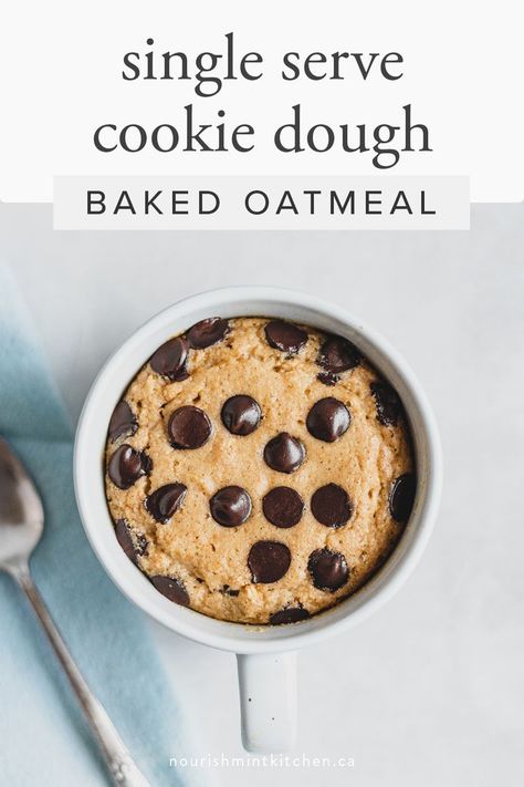 This single-serve cookie dough baked oatmeal is an easy and totally delicious healthy baked oatmeal for one! Made with organic rolled oats, oat flour, chocolate chips, tahini, and collagen. This recipe is dairy-free, gluten-free, and made with no refined sugar. Single Serve Cookie Dough, Baked Oatmeal For One, Oatmeal For One, Oat Flour Cookies, Healthy Baked Oatmeal, Single Serve Cookie, What Is Healthy Food, Baked Oatmeal Healthy, Healthy Food Habits