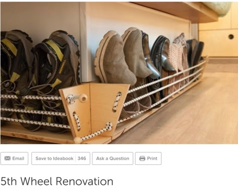 I’d put bungee shoe storage everywhere that I could in my bus! Caddy Camping, Caravan Storage, Caravan Decor, Trailer Storage, Camper Organization, Trailer Camping, Diy Shoe Rack, Kombi Home, Rv Organization