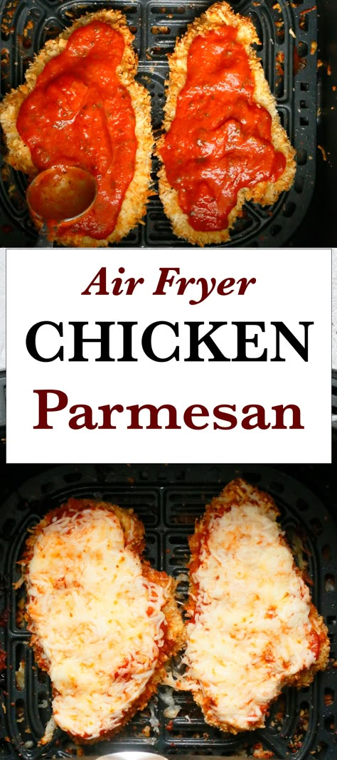 Air Fried Chicken Parm, Chicken Parmigiana Air Fryer, Chicken Parm Tenderloins, Chicken Parm In Air Fryer, Air Fryer Italian Recipes, Air Fryer Chicken Pasta, Chicken Parm Air Fryer Recipes, Airfryer Chicken Parmesan, Hamilton Beach Air Fryer Recipes