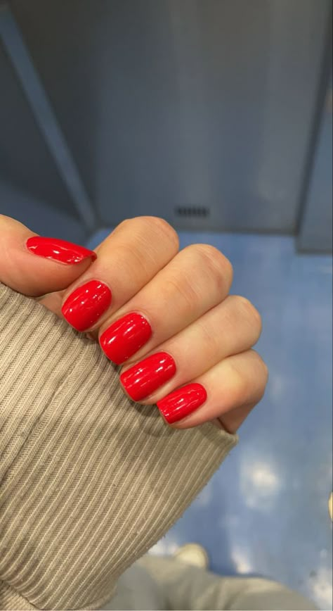 Candy Red Nails Short, Bright Red Dip Powder Nails, Bright Red Manicure, Red Rounded Square Nails, Sns Dipping Powder Nails Red, Red Short Nails Square, Red Nails Summer 2023, Red Nails 2023 Trends, Bright Red Square Nails