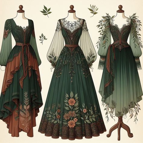 Nature Dresses Fairies, Snow White Dress Aesthetic, Dark Fairycore Clothes, Cottage Core Witch Outfit, Wood Witch Costume, Earth Element Outfit, Garden Witch Aesthetic Outfit, Forest Dress Aesthetic, Air Element Outfit