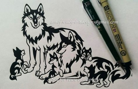 Wolf Tattoos Men, Wolf Family, Dog Peeking, Micron Pen, Family Design, Copic Marker, Wolf Tattoos, Aspiring Artist, Stencil Designs