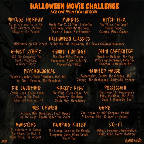 Halloween Movie Challenge, Movie Challenge, Horror Movies List, Horror Movie Night, Halloween Writing, Halloween Movie Night, Blair Witch Project, Blair Witch, Spooky Movies