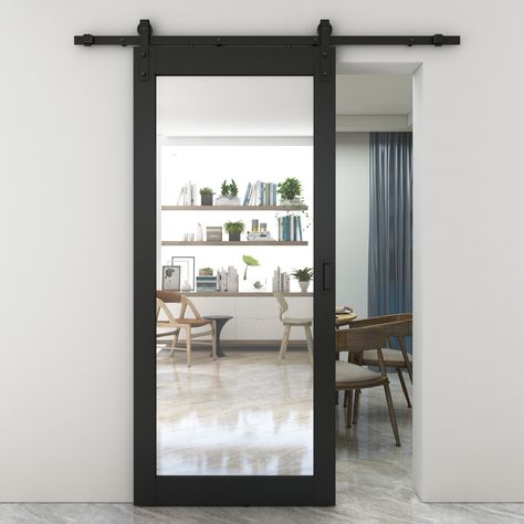 Calhome Sliding Mirror Barn Door with Hardware Kit and Door Handle & Reviews - Wayfair Canada Sliding Mirror Barn Door, Mirror Door Sliding, Barn Door Closet With Mirror, Mirrored Barn Doors Sliding, Mirror Barn Door Closet, Sliding Door For Bathroom, Bathroom Sliding Door Ideas, Sliding Door With Mirror, Mirrored Barn Door