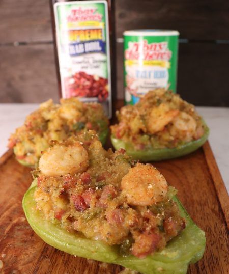 New Orleans Stuffed Mirliton - Tony Chachere's Stuffed Mirliton, Mirliton Recipe, Creole Spice, Cajun Seafood, New Orleans Recipes, Italian Breadcrumbs, Roast Turkey Breast, Cajun Cooking, Louisiana Recipes