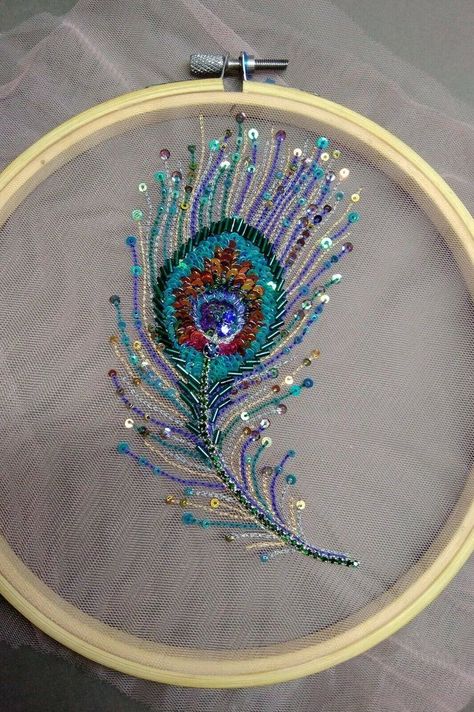 Unlock the Secrets of Expert Bead Embroidery Tambour Stitch, Beaded Peacock Feather, Feather Clothing, Embroidery Peacock, Embroidery Floss Crafts, Beaded Peacock, Peacock Embroidery Designs, Feather Embroidery, Embroidery Beaded