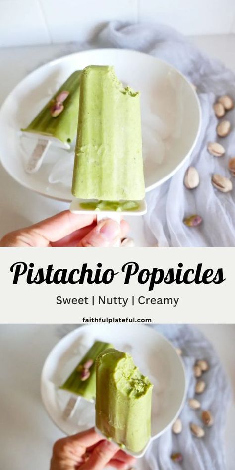 Beat the heat with these homemade healthy pistachio popsicles! Creamy and dreamy, they're a delightful twist on classic ice cream popsicles. 😋🍦 #PistachioPopsicles #HealthyTreats Summer Popsicle Recipes, Creamy Popsicles, Vegan Popsicles, Healthy Popsicle Recipes, Frozen Treats Recipes, Ice Pop Recipes, Popsicles Recipe, Nice Cream Recipe, Healthy Popsicles