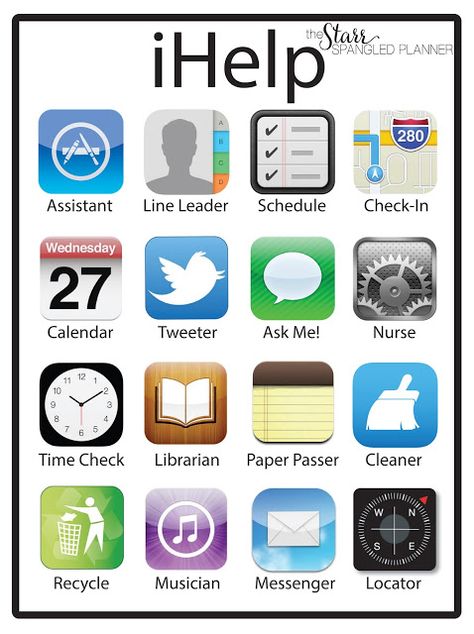 iHelp: Classroom Jobs - Teaching with Jillian Starr Classroom Job Chart, Class Jobs, Job Chart, Class Organization, Classroom Organisation, Classroom Jobs, Ipad App, New Classroom, Classroom Technology