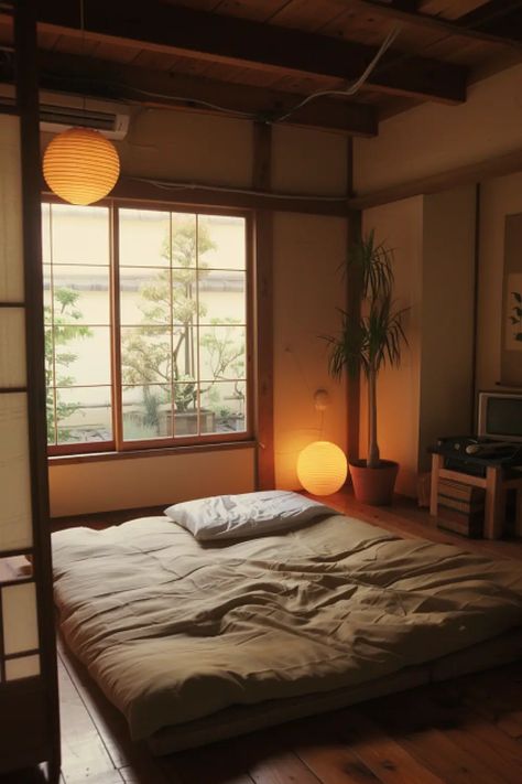 Japanese Mattress Bedroom, Tatami Room Decor, Modern Japanese Style Bedroom, Japanese Bedroom Style, Cozy Japanese Interior, Japanese Floor Mattress Bedroom Ideas, Japanese Style Room Bedroom Designs, Japanese Style Home Decor, Japanese Futon Bedroom Ideas