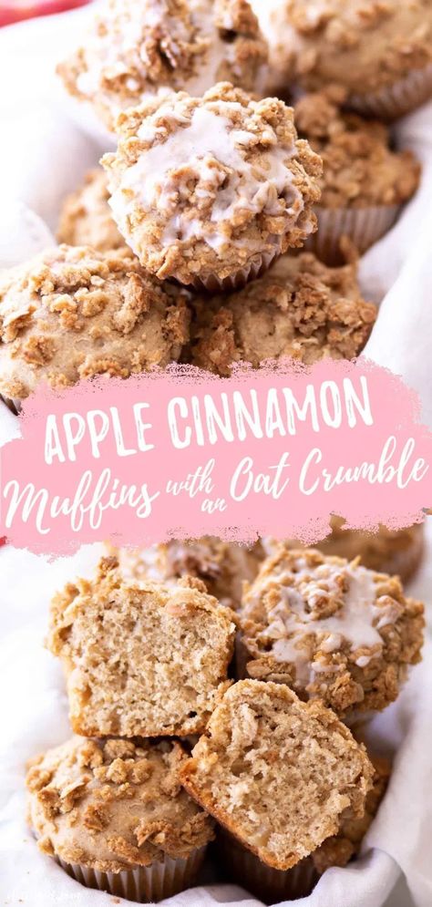 The best Apple Cinnamon Muffin recipe with a crumb topping is made entirely from scratch and has a cinnamon glaze on top! This is such an easy baking recipe, and we love to make these simple apple muffins for breakfast or brunch. The oat crumble topping (aka, an oatmeal crumb cake topping) adds a hint of crunch and sweetness, which pairs so well with the fluffy and moist apple muffin insides. #apple #muffin #breakfast #brunch #recipe #easy Crumb Cake Topping, Easy Baking Recipe, Apple Cinnamon Muffins Recipe, Healthy Apple Desserts, Oat Crumble Topping, Treat Business, Apple Muffin Recipes, Food Thanksgiving, Cinnamon Glaze