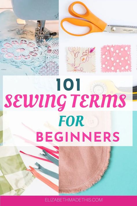 As you learn to sew, you're quickly realize there's a lot of sewing words out there. For every sewing beginner, here is a list of 101 sewing techniques, sewing terms that'll clear up confusion and help you begin to understand how to do many of the things sewists do on a regular basis in their sewing. This list is a must read if you're interested in learning to sew. Sewing Classes For Beginners, Sewing Machine Beginner, Sewing Piping, Sewing Terms, Teaching Sewing, Sewing Machine Basics, Sewing Courses, Sewing Business, Sew Ins