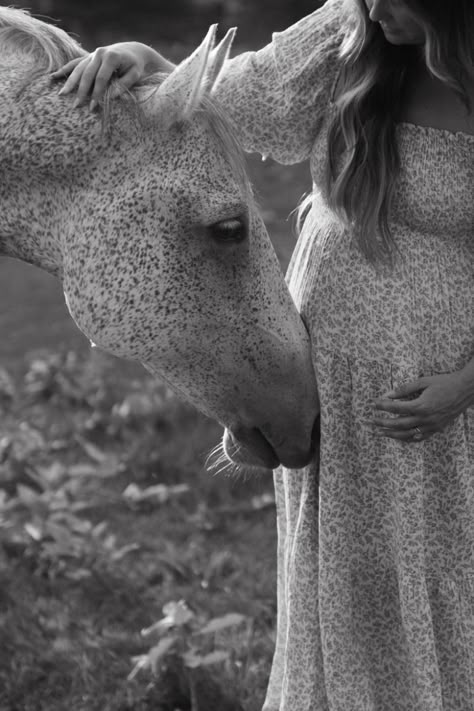 Maternity Photos With Horses, Horse Maternity Pictures, Farm Maternity Pictures, Cottagecore Maternity, Farm Maternity Photos, Photo With Horse, Photoshoot With Horses, Outdoor Pregnancy Photoshoot, Summer Maternity Photoshoot