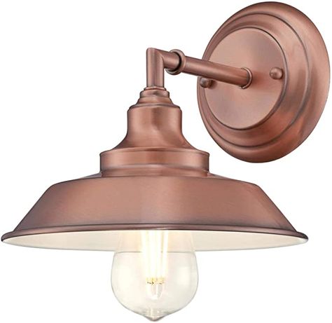 Westinghouse Lighting 6370400 Iron Hill One-Light Indoor Wall Sconce Light Fixture, Washed Copper Finish with - - Amazon.com Light Fixture Bathroom, Kitchen Sconces, Copper Light Fixture, Copper Light, Copper Fixture, Bronze Sconces, Vintage Industrial Design, Vintage Industrial Style, Indoor Wall Sconces