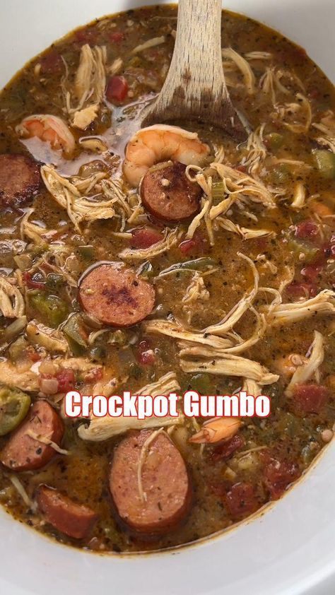 Gumbo Crockpot Recipes, Gumbo Slow Cooker Recipes, Cajun Recipes Healthy, Easy Seafood Gumbo Recipe Louisiana, Shrimp And Okra Gumbo Recipe, Easy Gumbo Recipe Simple Crockpot, Slow Cooker Cajun Recipes, Easy Crockpot Gumbo Recipe, Gumbo Recipe Authentic Crockpot