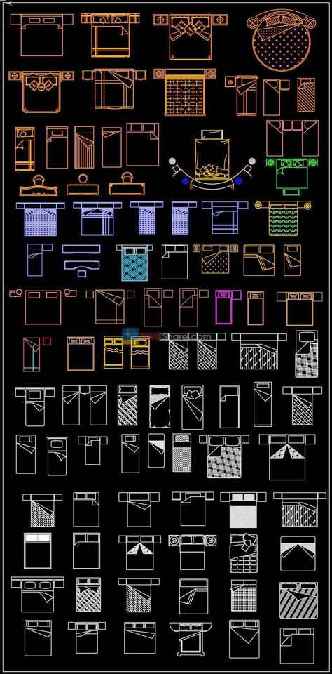 28.Beds in Plan Cad Blocks free download Autocad Blocks Free Download, Hatch Autocad, Bed Blocks, Autocad Free, Floor Plan Sketch, Floor Plan With Dimensions, Cad Blocks Free, Block Plan, Interior Door Styles