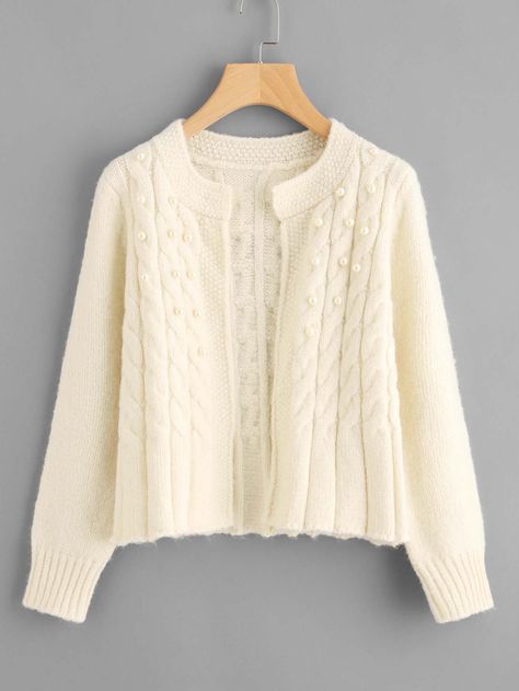 Shop Pearl Beading Open Front Sweater Coat online. SheIn offers Pearl Beading Open Front Sweater Coat & more to fit your fashionable needs. Trendy Cardigans, Pearl Beading, Open Sweater, Front Sweater, Open Front Sweater, Design Clothes, Women Sweaters, Special Occasion Outfits, Sweater Coat