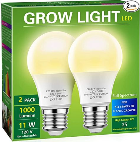 Amazon.com: Grow Light Bulbs, Briignite LED Grow Light Bulb A19 Bulb, Full Spectrum Grow Light Bulb, Plant Light Bulbs E26 Base, 11W Grow Bulb 100W Equivalent, Grow Light for Indoor Plants, Seed Starting, 2Pack : Patio, Lawn & Garden Light Bulb Plant, Plug In Hanging Light, Best Grow Lights, Growing Bulbs, Grow Light Bulbs, Plant Light, Bulbs Indoor, Grow Lights For Plants, Led Grow Light