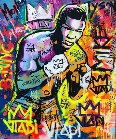 Boxing Graffiti Art, Boxing Pop Art, Mike Tyson Portrait, Boxing Painting, Boxing Artwork, Images Pop Art, 강아지 ��그림, Pop Art Canvas, Raging Bull