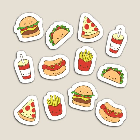 Get my art printed on awesome products. Support me at Redbubble #RBandME: https://www.redbubble.com/i/magnet/Kawaii-junk-food-pattern-pizza-Hamburger-fries-tacos-and-hotdogs-pack-by-Yarafantasyart/140107433.TBCTK?asc=u Fries Sticker, Task Ideas, Pizza Hamburger, Hamburger Fries, Fried Tacos, Hamburger And Fries, Food Pattern, Food Drawings, Mini Burgers