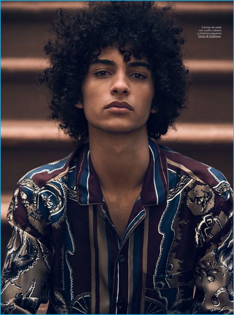 Tre Samuels dons a western-inspired shirt from Dolce & Gabbana. Tre Samuels, Img Models, Aesthetic People, Poses References, Curly Hair Men, Interesting Faces, Male Face, Drawing People, Real People