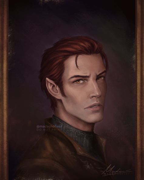 🎨: @Madsschofield "I think Feyre might sit down to paint one afternoon and let her mind wander through the stresses of the day, all the mysteries she hasn't quite figured out yet and find Eris peering out of the canvas at her. His expression is closed and almost hostile but there's a yearning in his eyes, almost a pleading, for someone to look deeper and see what lies beneath his mask. He is still mostly a stranger to her by the time the painting is finished but perhaps some mysteries were..." Mads Schofield, Eris Vanserra, Lucien Vanserra, Sara J Maas, Series Characters, Roses Book, Dark Warrior, Acotar Series, A Court Of Wings And Ruin