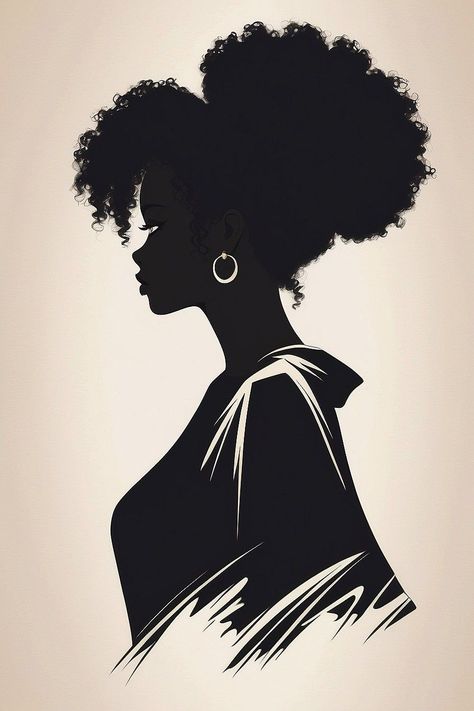 digital print Afro Hair Silhouette, Black Woman Silhouette, African Drawings, Afro Hair Art, Black Power Art, Natural Hair Art, African Art Paintings, Black Art Painting, Afrocentric Art