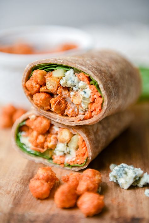 Buffalo Chickpea Wrap, Buffalo Chickpeas, Chickpea Wrap, Buffalo Chickpea, Lunch At Home, Buffalo Recipe, Meatless Meal, Easy Lunch Ideas, Chickpea Recipes