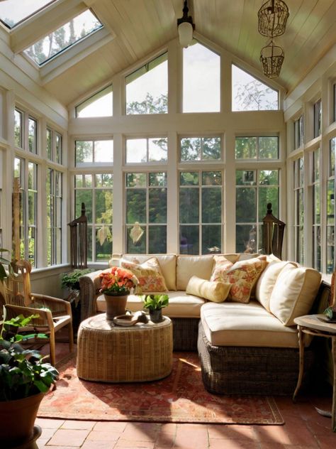 16 Cozy Sunroom Couch Ideas: Stylish Options - Homezillo Solarium Living Room, Sunporch Furniture, Relaxing Sunroom Ideas, English Sunroom, Sunroom Cottage, Solarium Room Sunroom Addition, Sunroom Decorating Ideas Indoor, Sunroom Couch, Small Sunroom Designs