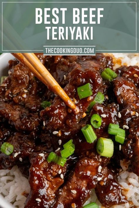 Tender strips of beef are quickly cooked and coated in a sweet and savory homemade teriyaki sauce, creating Beef Teriyaki that's as healthy as it is easy to prepare. Serve it over a bed of rice and veggies for a simple, satisfying dinner that'll have everyone asking for seconds! Teriyaki Steak, Beef Teriyaki, Rice And Veggies, Teriyaki Recipe, Teriyaki Beef, Asian Beef, Beef Strips, Chinese Cooking Recipes, Beef Casserole Recipes