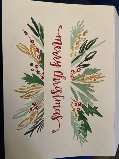 Christmas Watercolor Cards Simple, Hand Painted Christmas Cards Watercolors, Simple Watercolor Christmas Cards, Holiday Watercolor Cards, Christmas Cards Aquarel, Watercolor Christmas Cards Ideas Simple, Christmas Cards Handmade Watercolor, Christmas Aquarell, Calligraphy Holiday Cards