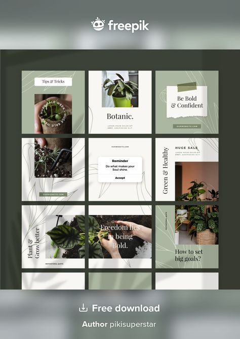 Botanic Instagram Feed, Eco Instagram Feed, Social Media Grid Layout, Nature Feed Instagram, Green Feed, Instagram Grid Layout, Instagram Grid Design, Instagram Design Layout, Puzzle Feed