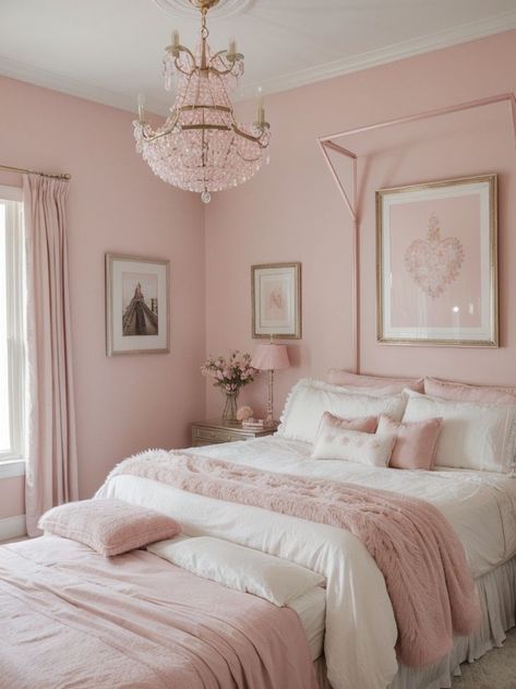 Light Pink Bedrooms, Pink Canopy, Blue And Pink Bedroom, Blush Pink Bedroom, Fur Pillows, Pink Bedroom Design, Pink Bedroom Decor, Pink Room Decor, Dekorasi Kamar Tidur