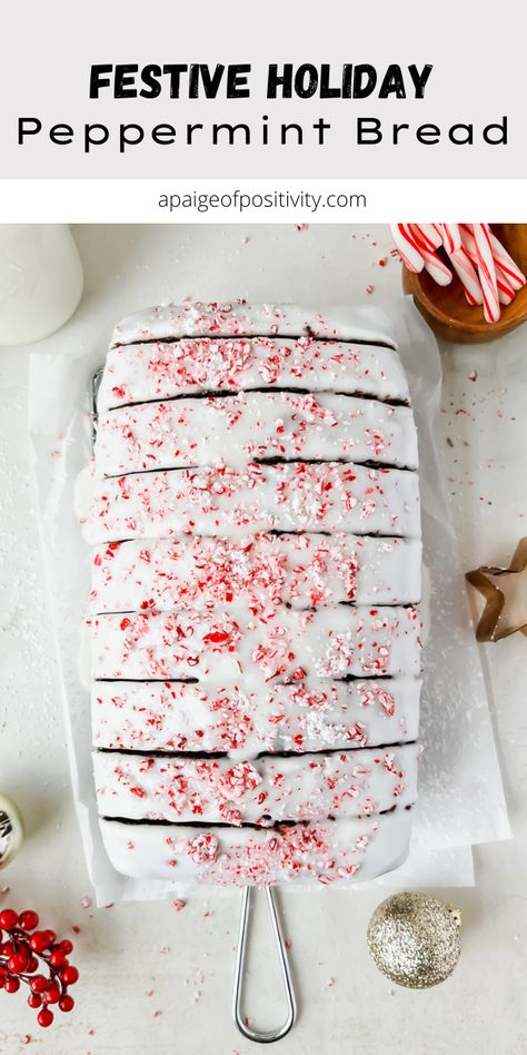 This loaf is just what you need for the holidays. Chocolate Peppermint Bread is made with rich chocolatey cocoa powder, peppermint extract and crushed candy canes on top to create the classic Christmas flavor you're craving this time of year. Hot Cocoa Bread, Chocolate Peppermint Bread, Peppermint Bread, Cocoa Bread, Mini Breads, Christmas Bread Recipes, Bread Calories, Peppermint Hot Cocoa, Baking Treats